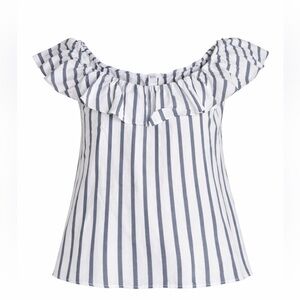 Old Navy White and Navy Striped Off-Shoulder Ruffle Camisole
